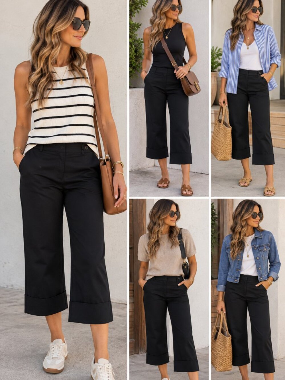 Ann Taylor Black Wide Leg Cropped Pants Size 8